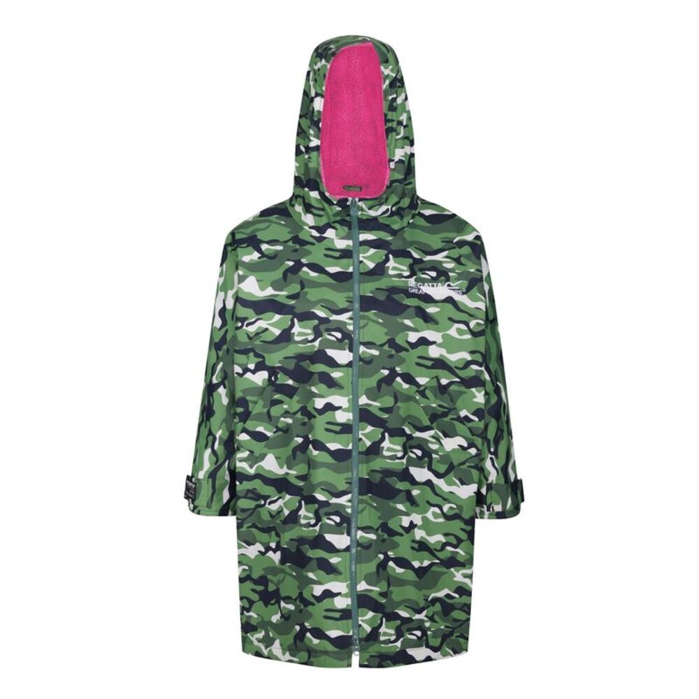Regatta Childrens/Kids Camouflage Waterproof Changing Robe / Cactus Green/Pink P